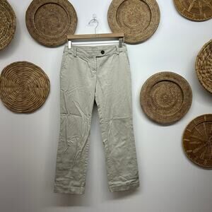 Burberry Designer Beige Tan Crop Cropped Khaki Capri Pants 6 Plaid Trim